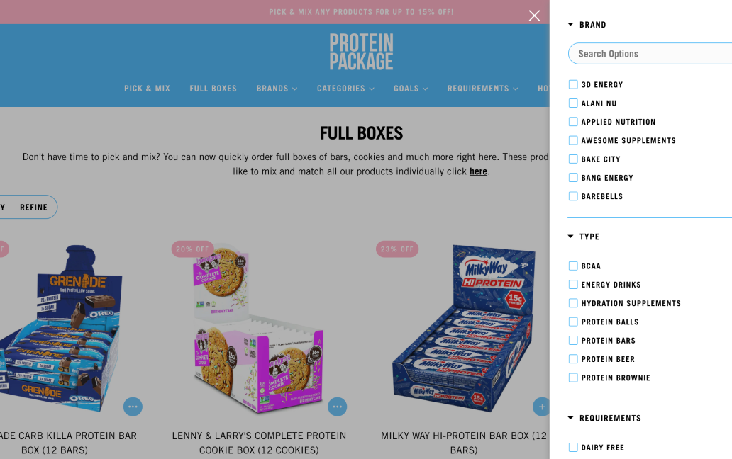 protein package customized filters by boost